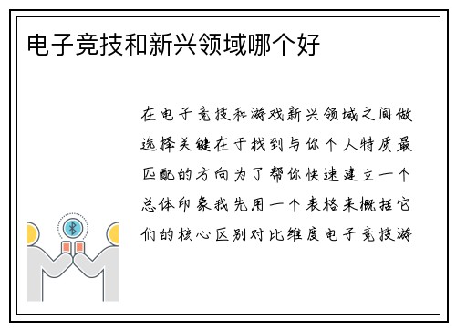 电子竞技和新兴领域哪个好